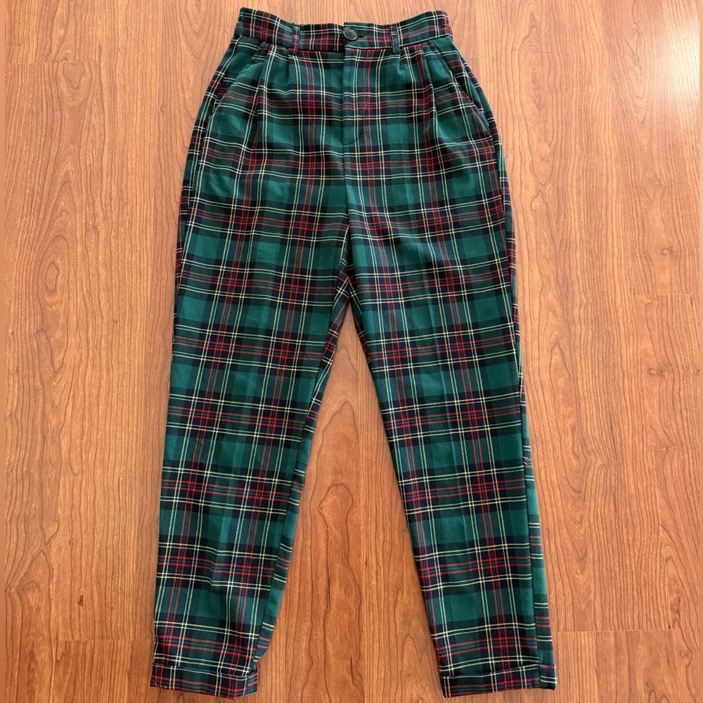 Bershka Green and Red Plaid Pants